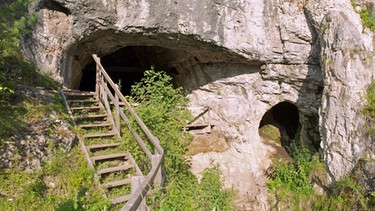 Der Eingang zur Denisova-Höhle im russischen Altai-Gebirge nahe der Grenze zu Kasachstan und der Mongolei. (B. Viola/MPI f. evolutionäre Anthropologie/dpa) | Bild: B. Viola/MPI f. evolutionäre Anthropologie/dpa