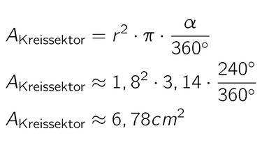Berechnung des Flächeninhalts des Whirlpools (Kreissektor) | Bild: BR