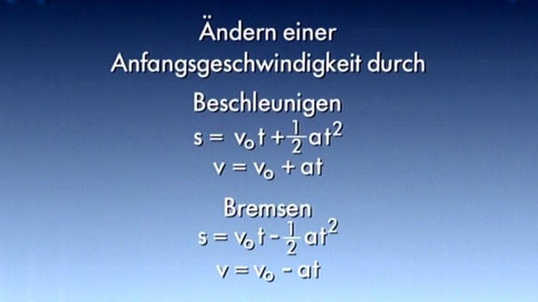 Beschleunigungs  und Geschwindigkeitsformeln