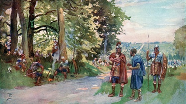 A Wayside Halt During A Roman Legion's March On The Long Straight Roman Road Near Old Sarum, England. From The Illustrated London News, Christmas Number, 1933. | Bild: picture alliance / Design Pics | Hilary Jane Morgan