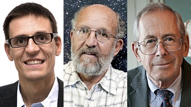 Die Physik-Nobelpreis-Träger 2019: Didier Queloz (links), Michel Mayor (Mitte) und James Peebles (rechts). Der Physik-Nobelpreis 2019 geht zur Hälfte an James Peebles für seine theoretischen Entdeckungen in physikalischer Kosmologie, zur Hälfte an Michel Mayor und Didier Queloz für ihre Entdeckung eines Exoplaneten um einen sonnenähnlichen Stern. | Bild: Reuters (RNSP)/picture-alliance.de