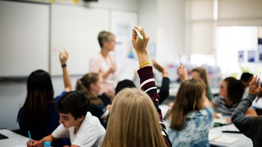 Eine Gruppe von Schülern, die sich im Unterricht melden | Bild: stock.adobe.com/rawpixel.com