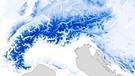 Schneebedeckung in Europa in Tagen im langjährigen Mittel (2000 bis 2015), ermittelt anhand von Satellitendaten durch das Deutsche Zentrum für Luft- und Raumfahrt DLR | Bild: DLR