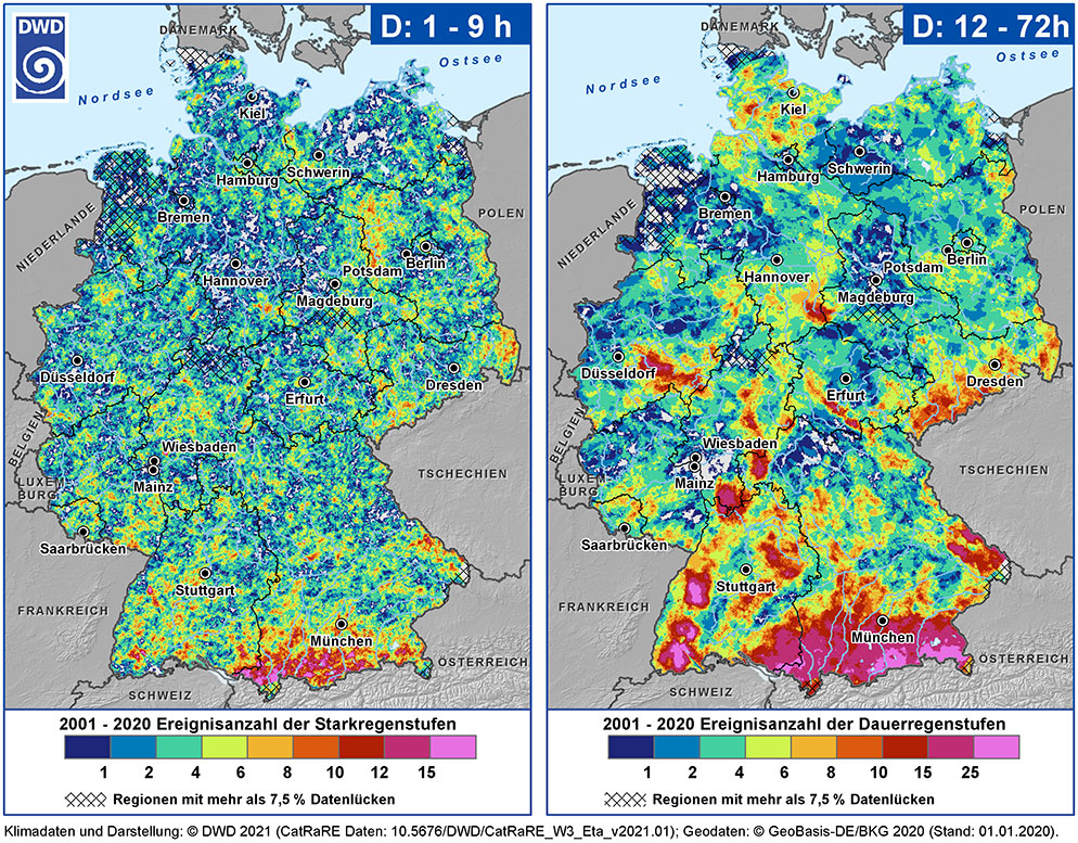 Extremwetter-Ereignisse: Starkregen und Dauerregen in Deutschland 2001