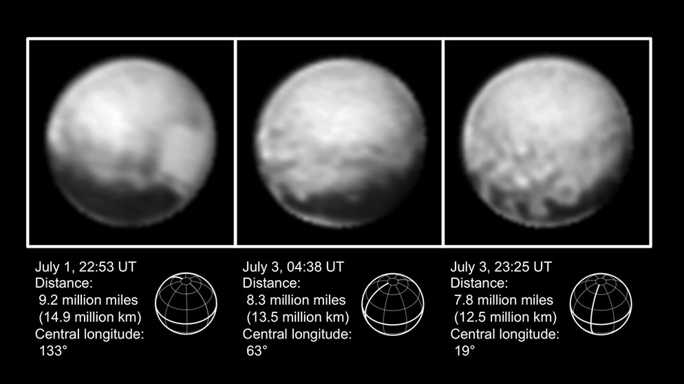 Pluto, aufgenommen von New Horizons am 1. und 3. Juli | Bild: NASA/JHUAPL/SWRI