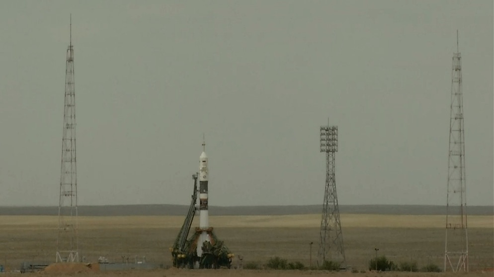 Kurz vor ein Uhr mittags am 6. Juni 2018: Die Sojus-Rakete kurz vor dem Start zur ISS, mit dem deutschen Astronauten Alexander Gerst an Bord. | Bild: ESA