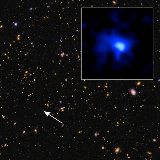 Hubble-Foto der bislang am weitesten entfernten Galaxie | Bild: NASA, ESA, P. Oesch (Universität Yale)