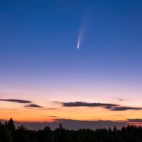 Komet Neowise über schwarzem Moor im Biosphärenreservat Röhn  | Bild: Frank Loske