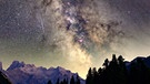 Die Milchstrasse über Bergpanorama mit einer Perseiden-Sternschnuppe, fotografiert im August 2024 von Norbert Scantamburlo. | Bild: Norbert Scantamburlo