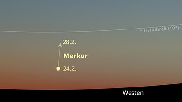 Sternkarte für die Planeten Venus und Merkur sowie den Mond im Februar 2025 | Bild: BR, Skyobserver