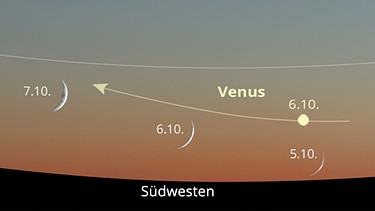 Sternkarte für den Planeten Venus sowie den Mond im Oktober 2024 | Bild: BR, Skyobserver