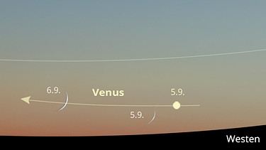 Sternkarte für den Planeten Venus sowie den Mond im September 2024 | Bild: BR, Skyobserver