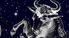 symbolische Darstellung der Sternilder Orion und Stier vor dem Sternenhimmel | Bild: NASA/U.S. Naval Observatory's Library, colourbox.com