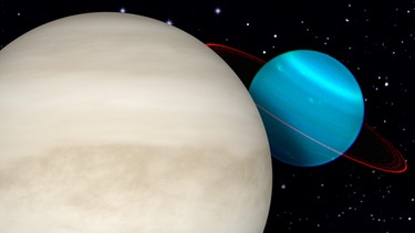 Collage der Planeten Venus und Uranus vor dem Sternenhimmel | Bild: NASA, colourbox.com