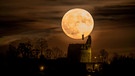 Der Supermond im November 2016 geht hinter der Ruine Botenlauben in Bad Kissingen auf.  | Bild: Alexander Preyer