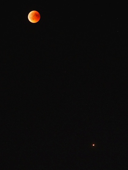 Blutmond während der totalen Mondfinsternis am 27. Juli 2018, aufgenommen über Neuburg von Wilfried Dreikandt | Bild: Wilfried Dreikandt